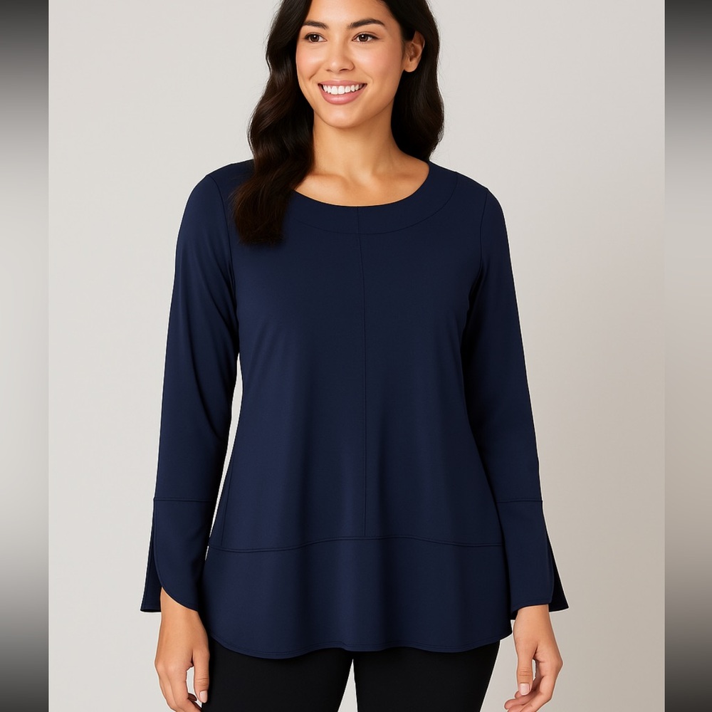 Pure‎ Collection NWOT Blouse Navy blue tulips sleeve size 4 - small
